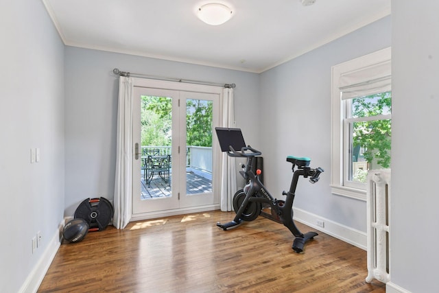 1617 Franklin Ave, Minneapolis, MN 55405 - workout room with plenty of natural light, wood finished floors, ornamental molding, and baseboards