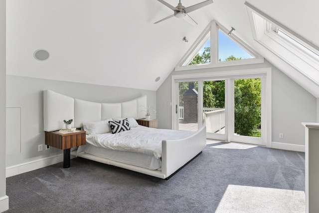1617 Franklin Ave, Minneapolis, MN 55405 - carpeted bedroom featuring access to outside, lofted ceiling, baseboards, and ceiling fan