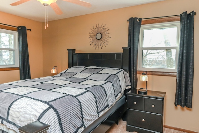 2904 Silver Lake Ct NE, Saint Anthony, MN 55421 - bedroom with multiple windows, carpet floors, and ceiling fan