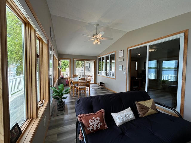 33617 Charlie Trapp Rd, Dent, MN 56528 - sunroom featuring vaulted ceiling and wood finished floors