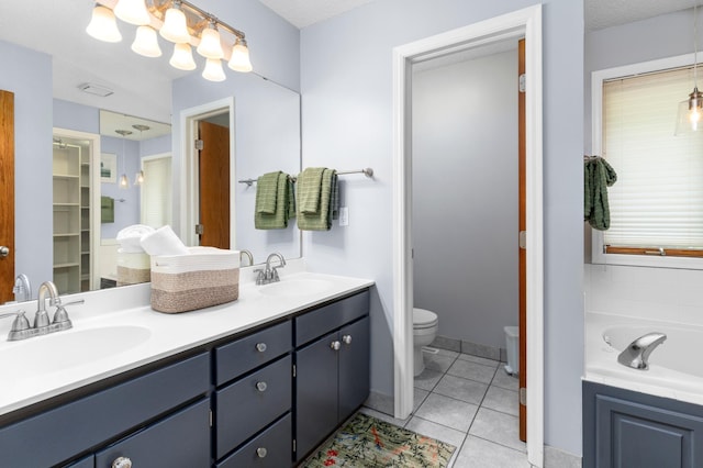 1212 Mill Creek Cir, Saint Cloud, MN 56303 - bathroom featuring double vanity, tile patterned flooring, and a garden tub