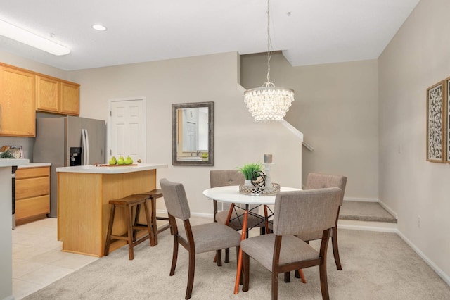 13872 52nd Ave N, Plymouth, MN 55446 - dining area featuring a chandelier, baseboards, light colored carpet, and recessed lighting