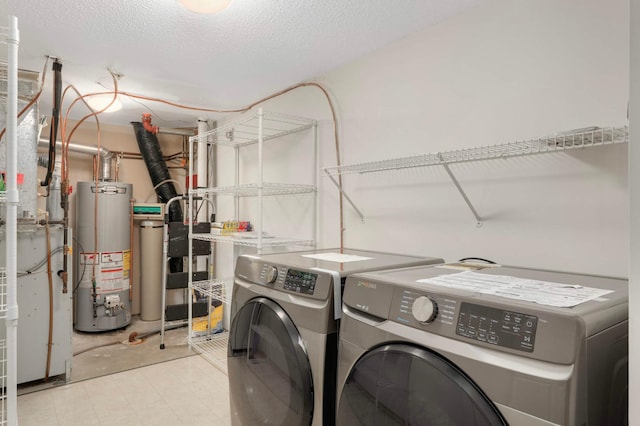 13872 52nd Ave N, Plymouth, MN 55446 - laundry room featuring washing machine and dryer, water heater, and a textured ceiling