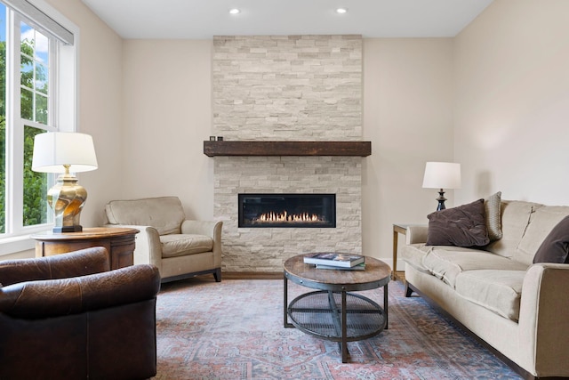 11955 84th Pl N, Maple Grove, MN 55369 - living room featuring recessed lighting, wood finished floors, and a fireplace