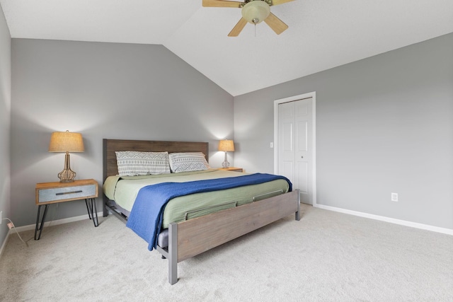 11955 84th Pl N, Maple Grove, MN 55369 - carpeted bedroom featuring vaulted ceiling, baseboards, ceiling fan, and a closet
