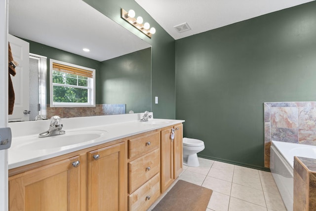 11955 84th Pl N, Maple Grove, MN 55369 - bathroom with a bath, double vanity, toilet, and tile patterned flooring