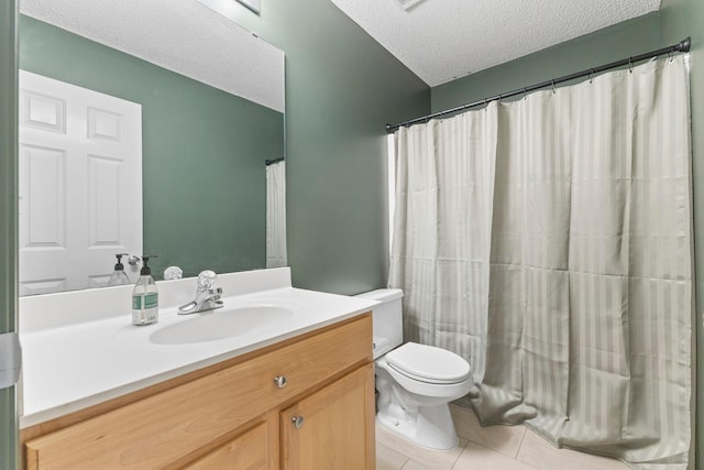 11955 84th Pl N, Maple Grove, MN 55369 - bathroom featuring a textured ceiling, toilet, vanity, and tile patterned floors