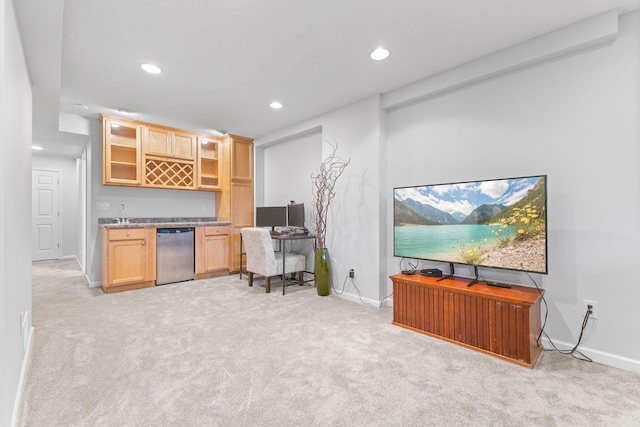 11955 84th Pl N, Maple Grove, MN 55369 - indoor wet bar with refrigerator, recessed lighting, light carpet, and baseboards
