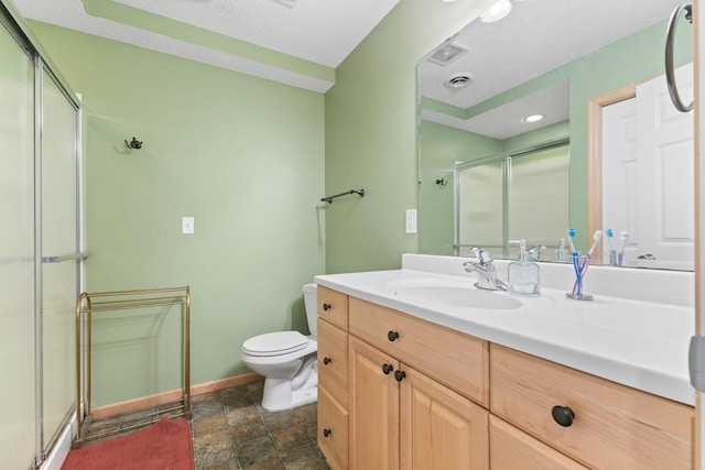 11955 84th Pl N, Maple Grove, MN 55369 - full bath featuring a shower stall, toilet, vanity, stone finish floors, and baseboards
