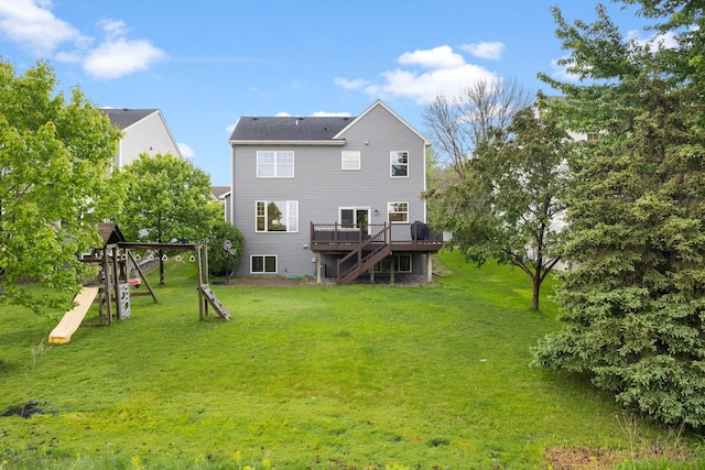 11955 84th Pl N, Maple Grove, MN 55369 - rear view of property featuring a wooden deck, a yard, stairs, and central AC