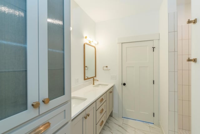 29655 E Horseshoe Lake Rd, Mission Twp, MN 56465 - full bath with marble look tiles and double vanity