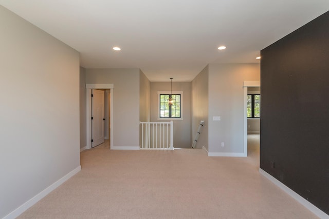 29655 E Horseshoe Lake Rd, Mission Twp, MN 56465 - spare room with recessed lighting, baseboards, and light colored carpet