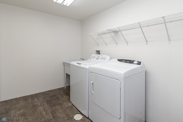 828 Cinnamon Ridge Pl, West Fargo, ND 58078 - laundry area with washer and clothes dryer and dark wood finished floors