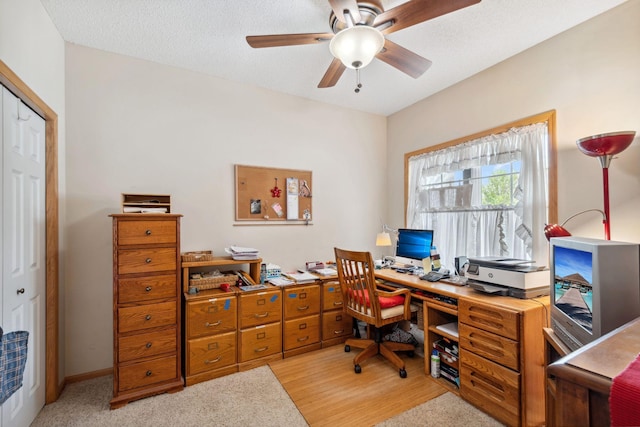 17830 Glasgow Way, Lakeville, MN 55044 - office featuring ceiling fan, light wood-type flooring, and a textured ceiling