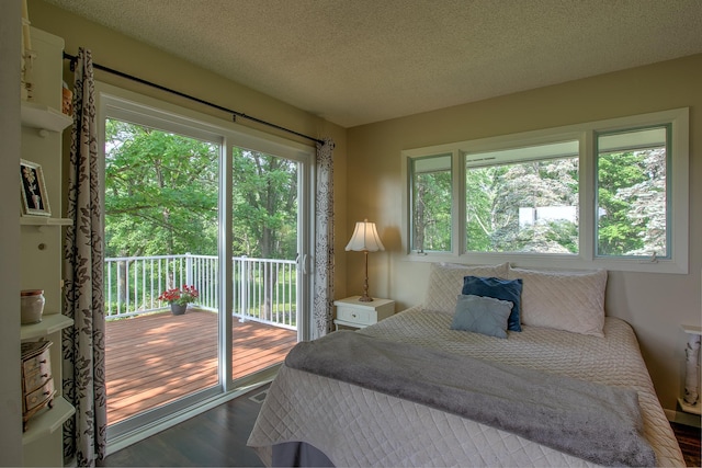 2509 Jade St, Mora, MN 55051 - bedroom with multiple windows, access to outside, dark wood-style flooring, and a textured ceiling