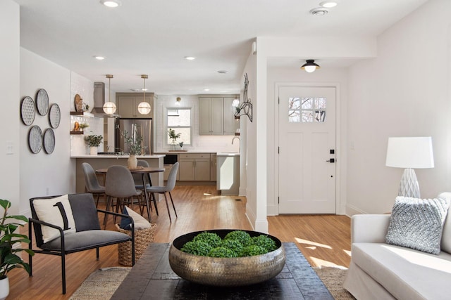 2930 Salem Ave, Saint Louis Park, MN 55416 - living room featuring recessed lighting, light wood-style floors, and baseboards