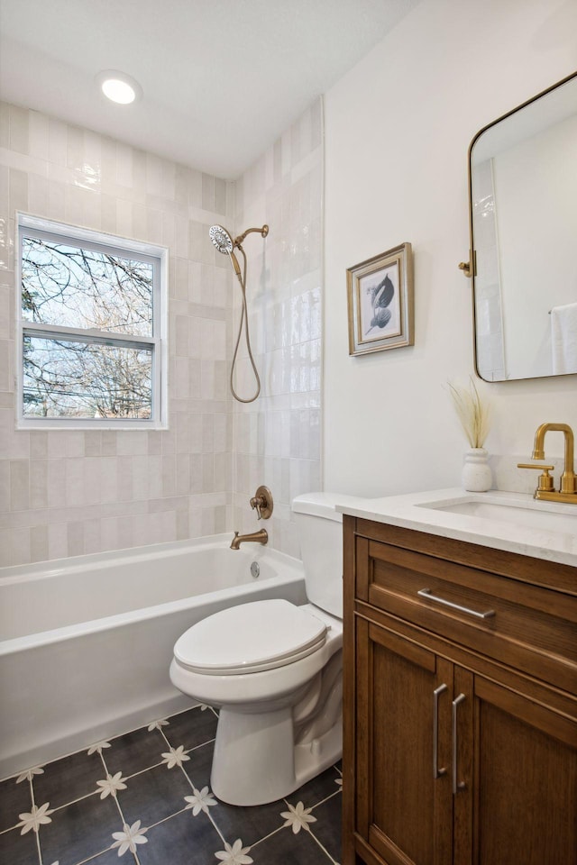 2930 Salem Ave, Saint Louis Park, MN 55416 - bathroom with vanity, toilet, tub / shower combination, and tile patterned flooring