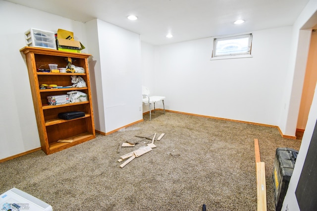 2009 7th St N, Fargo, ND 58102 - below grade area featuring carpet, baseboards, and recessed lighting