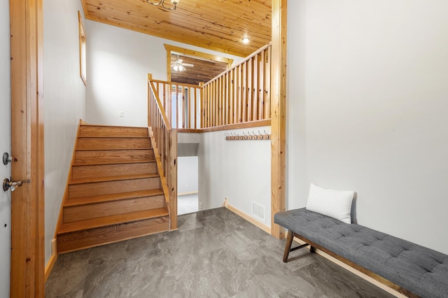 2487 2nd St SW, Buffalo, MN 55313 - stairway with wooden ceiling and a ceiling fan