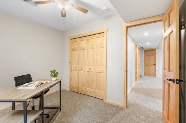 2487 2nd St SW, Buffalo, MN 55313 - home office with light colored carpet, a ceiling fan, and baseboards