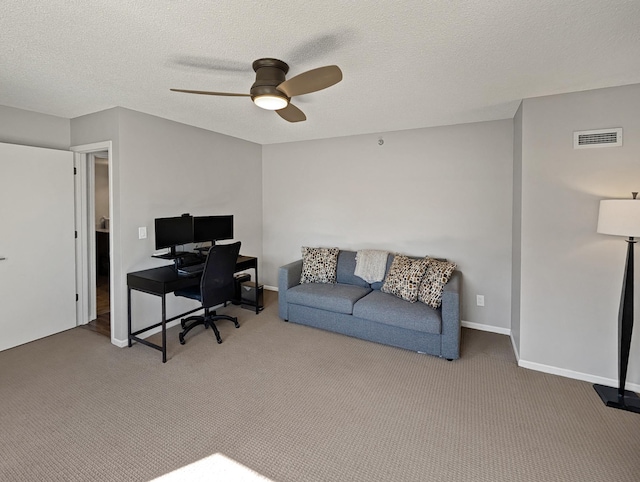 401 1st St Unit 601, Minneapolis, MN 55401 - carpeted office space with a ceiling fan, a textured ceiling, and baseboards