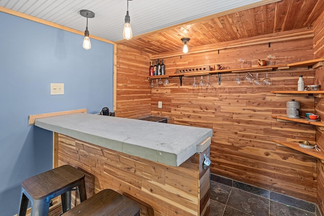 7109 Douglas Dr N, Brooklyn Park, MN 55429 - miscellaneous room featuring stone tile flooring, wood walls, and wood ceiling