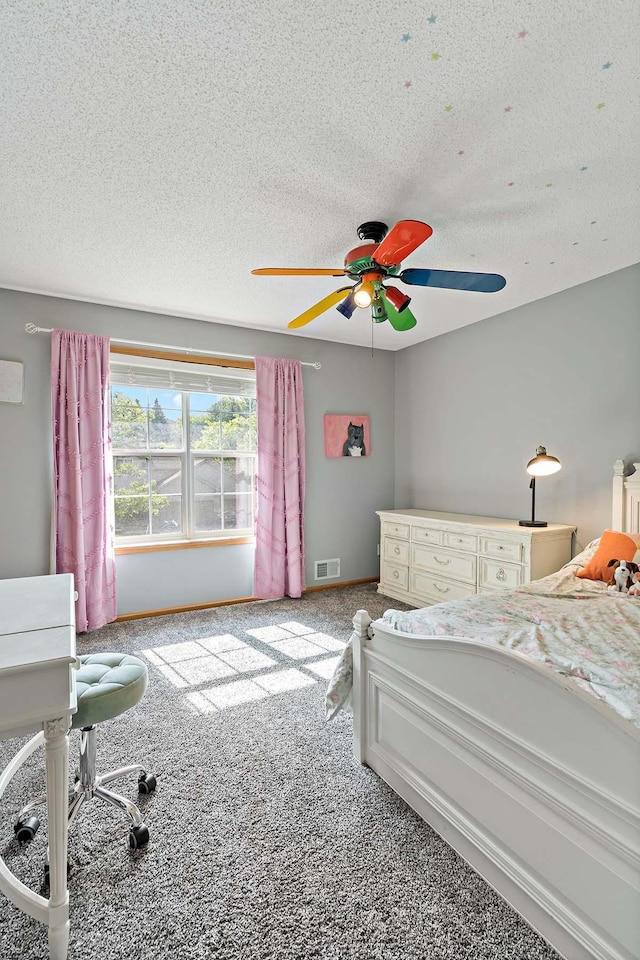 15084 Appaloosa Trl NE, Prior Lake, MN 55372 - carpeted bedroom with a textured ceiling and a ceiling fan