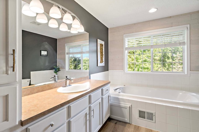 15084 Appaloosa Trl NE, Prior Lake, MN 55372 - full bathroom featuring vanity, a garden tub, and wood finished floors
