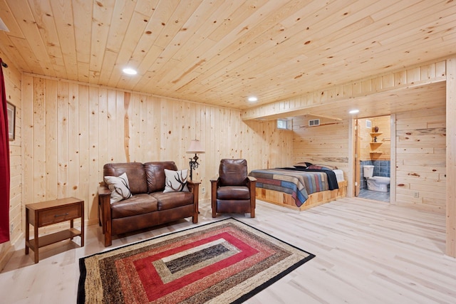7194 Quentin Rd NE, Outing, MN 56662 - bedroom with wooden ceiling, wooden walls, wood finished floors, and recessed lighting