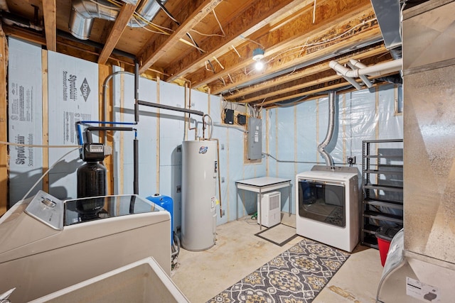 7194 Quentin Rd NE, Outing, MN 56662 - laundry area featuring water heater, electric panel, and washer and dryer