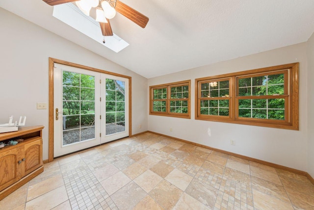 5241 Silver Maple Cir, Minnetonka, MN 55343 - unfurnished room with a skylight, lofted ceiling, and a ceiling fan
