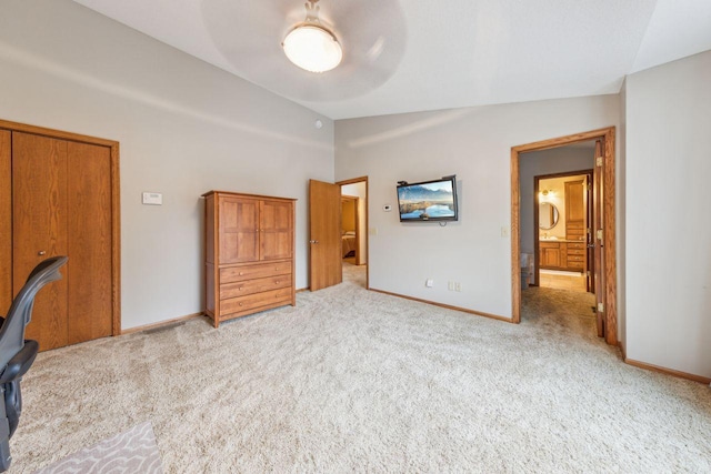 5241 Silver Maple Cir, Minnetonka, MN 55343 - unfurnished bedroom with light carpet, high vaulted ceiling, and ceiling fan