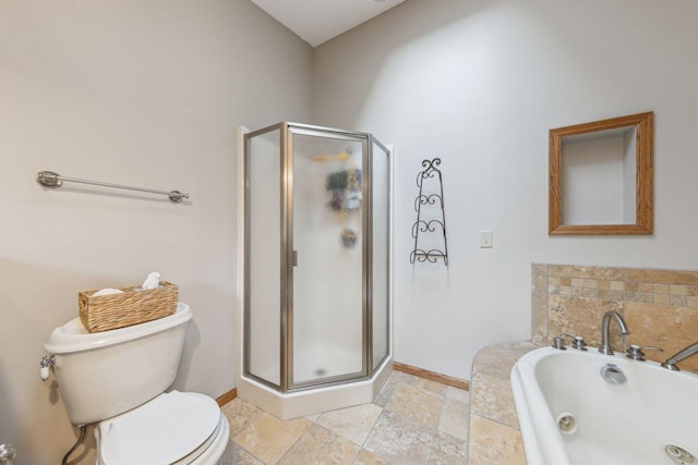 5241 Silver Maple Cir, Minnetonka, MN 55343 - bathroom featuring a shower stall, a whirlpool tub, and stone tile floors