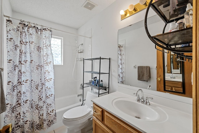 2651 Colfax Ave N, Minneapolis, MN 55411 - bathroom with vanity, shower / bathtub combination with curtain, a textured ceiling, and tile patterned floors