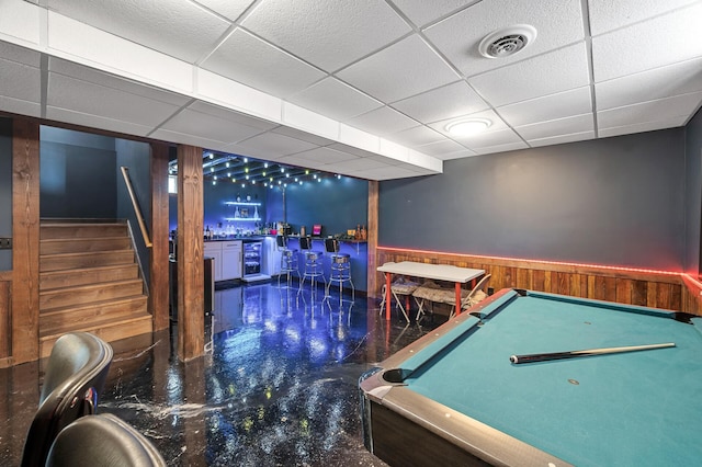 2651 Colfax Ave N, Minneapolis, MN 55411 - game room with a bar, a drop ceiling, concrete floors, and billiards table