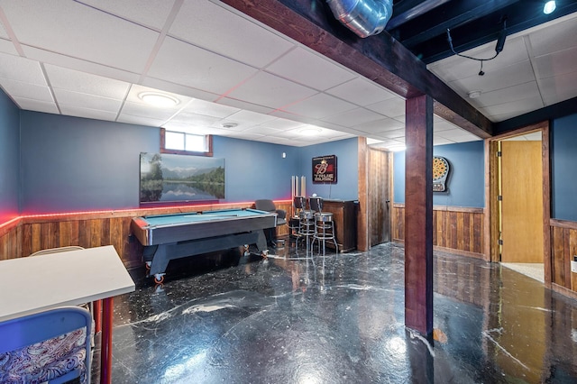 2651 Colfax Ave N, Minneapolis, MN 55411 - playroom featuring wainscoting, wood walls, pool table, and a drop ceiling