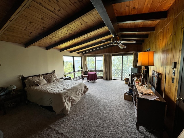 22560 Height Of Land Dr, Detroit Lakes, MN 56501 - bedroom featuring carpet flooring, wooden walls, and wood ceiling