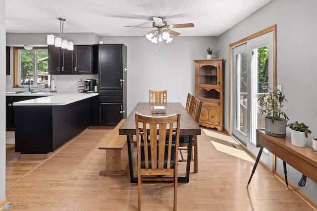 3003 15th Ave S, Moorhead, MN 56560 - dining area featuring light wood-type flooring, a textured ceiling, and ceiling fan