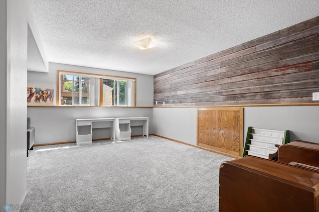 3003 15th Ave S, Moorhead, MN 56560 - carpeted bedroom featuring wood walls, baseboards, and a textured ceiling
