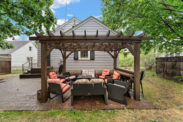 41 17th Ave N, Hopkins, MN 55343 - view of patio featuring an outdoor hangout area and a pergola