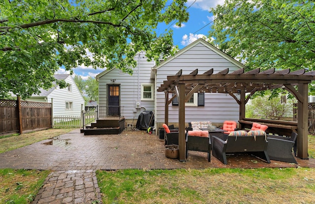 41 17th Ave N, Hopkins, MN 55343 - back of house with an outdoor living space, a fenced backyard, a pergola, and a patio