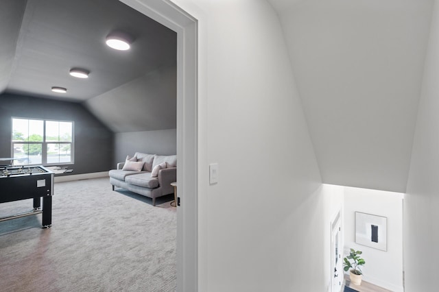 2520 230th Ct NW, Saint Francis, MN 55070 - rec room featuring vaulted ceiling, baseboards, and carpet flooring