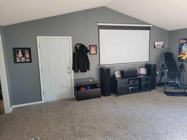 640 6th St, Albany, MN 56307 - carpeted home theater featuring lofted ceiling and baseboards