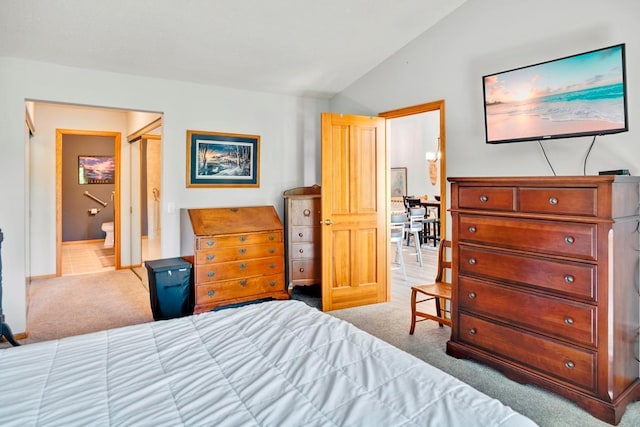 1439 Summit Shores Dr, Burnsville, MN 55306 - bedroom with carpet flooring, lofted ceiling, ensuite bath, and baseboards