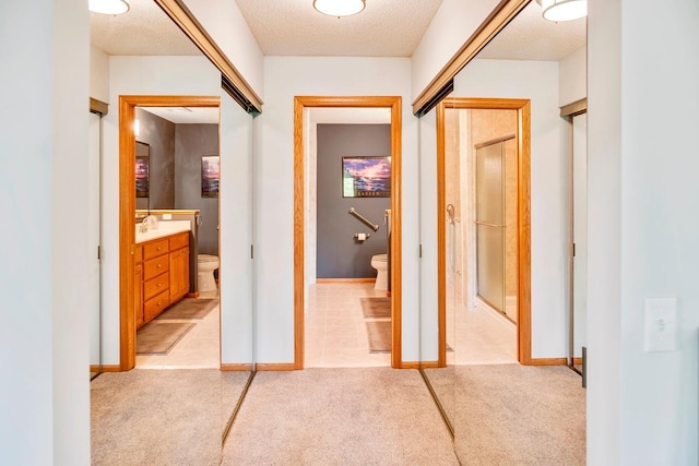1439 Summit Shores Dr, Burnsville, MN 55306 - hall featuring light colored carpet, baseboards, and a sink