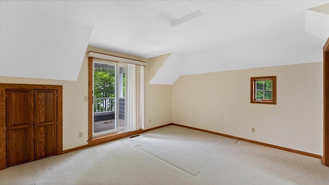 7420 Long Lake Rd, Dovre Twp, MN 56201 - additional living space featuring carpet floors, baseboards, and vaulted ceiling