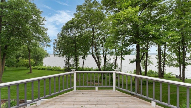 7420 Long Lake Rd, Dovre Twp, MN 56201 - wooden deck with a water view and a yard