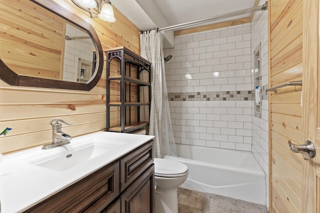 8847 Ironwood Ave S, Cottage Grove, MN 55016 - full bath with shower / bath combo, vanity, toilet, and wooden walls