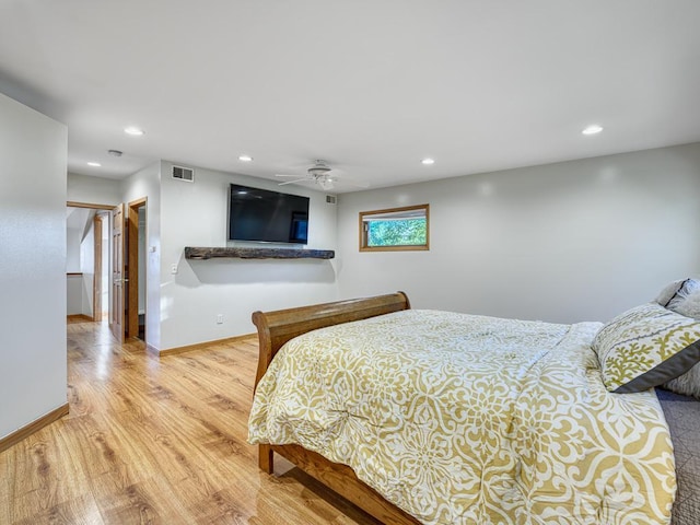 1396 Palace Ave, Saint Paul, MN 55105 - bedroom with light wood finished floors, recessed lighting, baseboards, and a ceiling fan