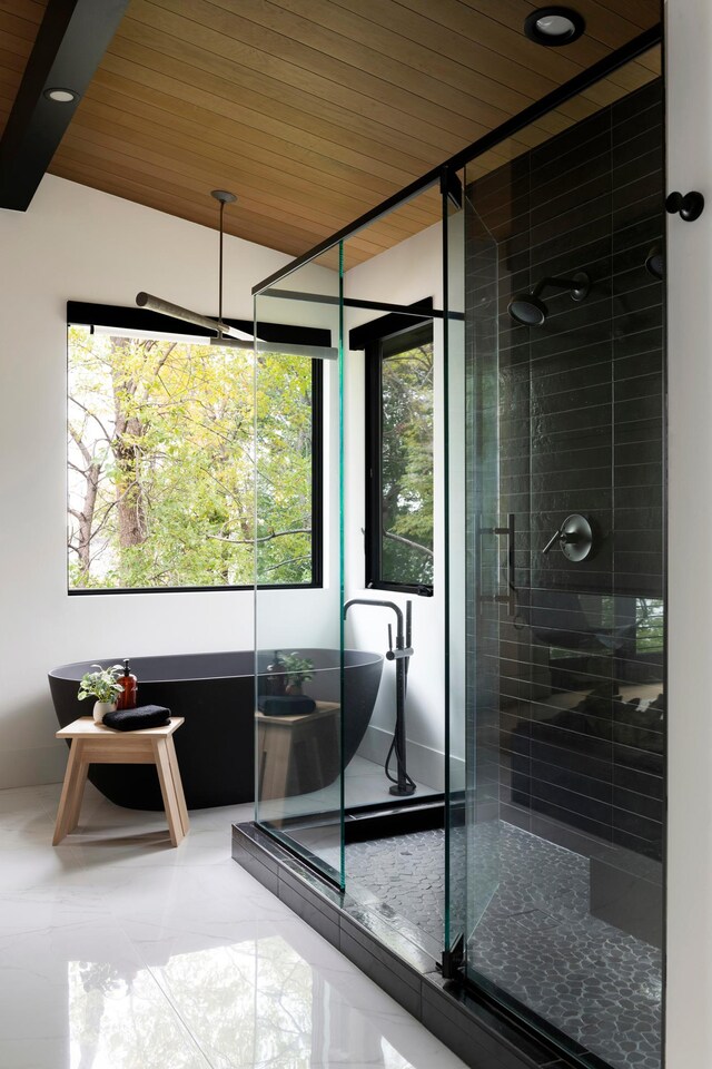 5283 Frost Point Cir SE, Prior Lake, MN 55372 - full bath featuring wood ceiling, a stall shower, and recessed lighting